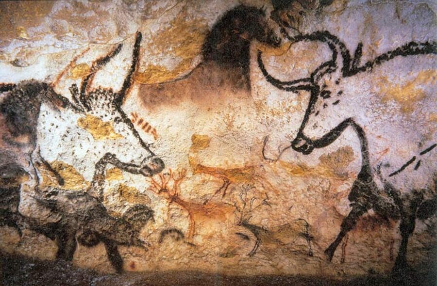 Painted aurochs and horses, Lascaux cave, France